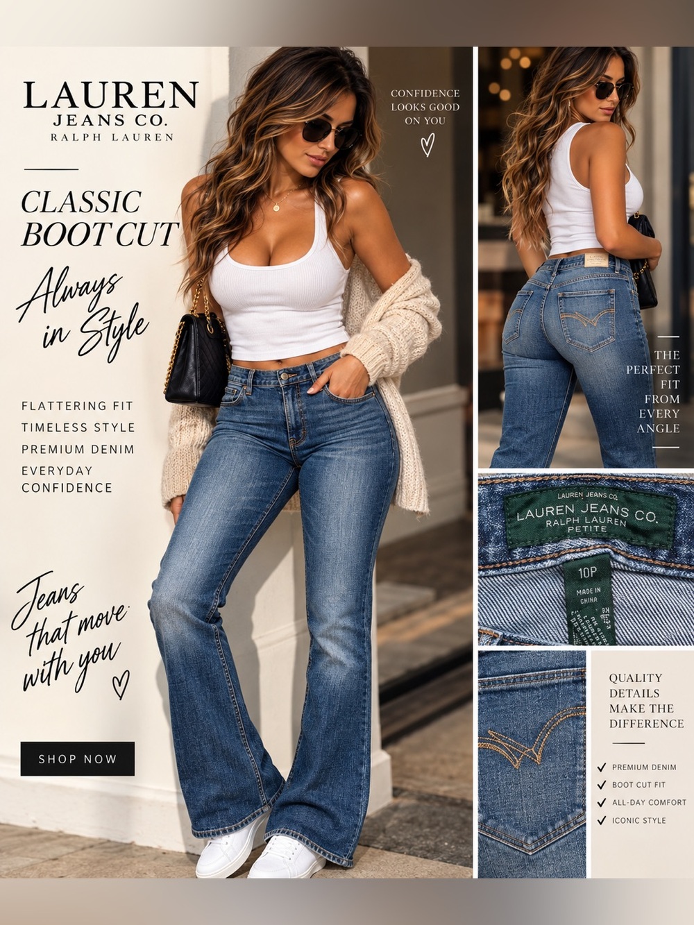 Lauren Ralph Lauren Classic Boot Cut Jeans in Medium Blue Wash 10P